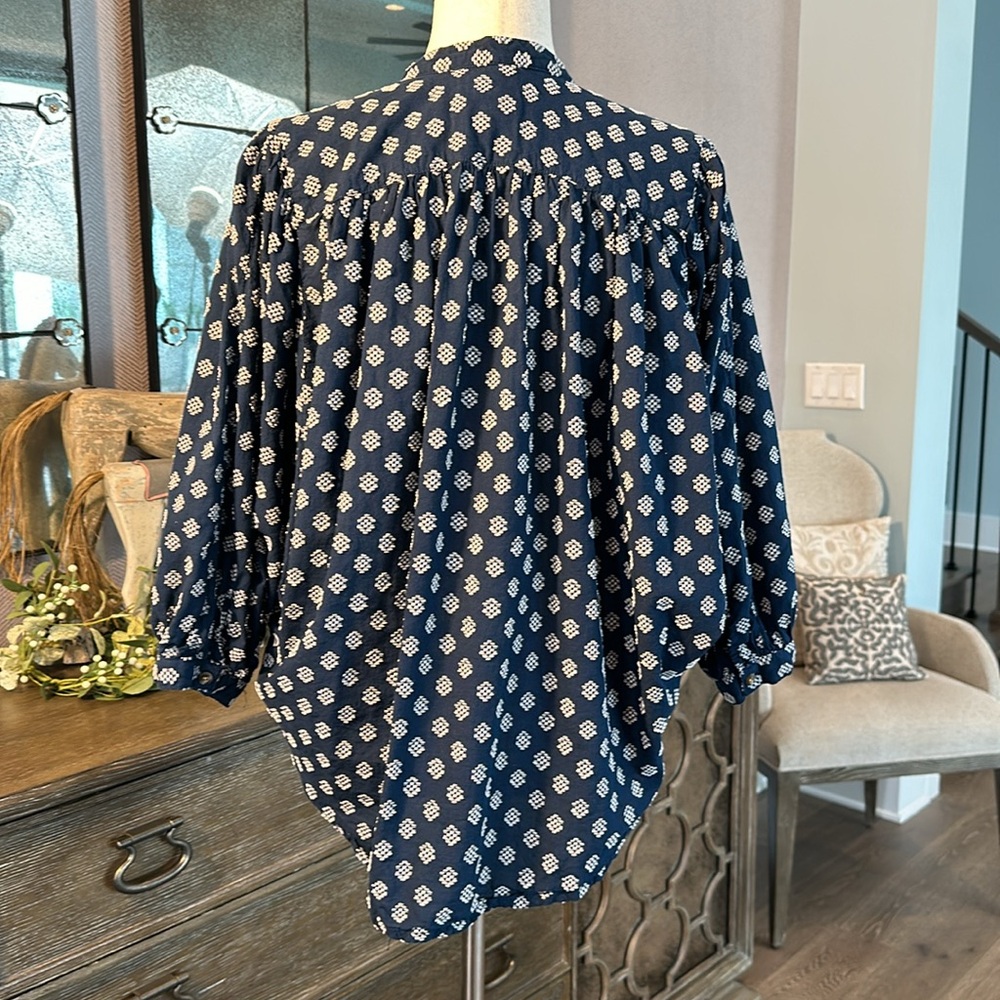 Anthropologie blue and white Dolman Sleeve button up blouse - Picture 8 of 12